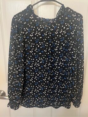 Ann Taylor Floral Black & Blue Blouse